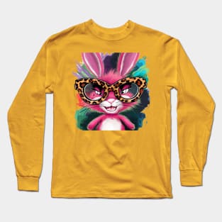 Pink bunny with leopard glass Long Sleeve T-Shirt